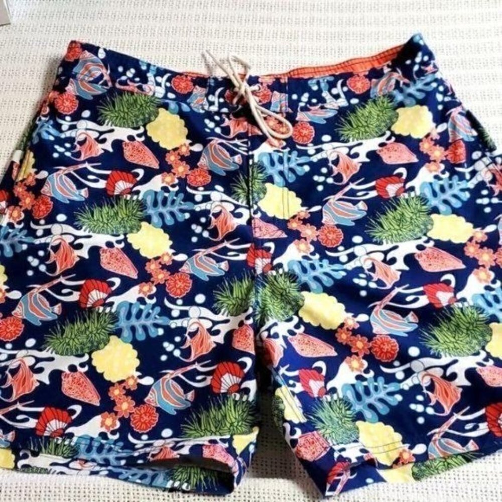 Nautica Graphic Aquatic Design Cinched‎ Pocketed Sz. XL Board Shorts